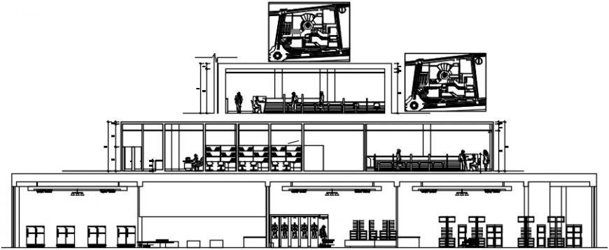 All sided sectional drawing details of shopping center dwg file