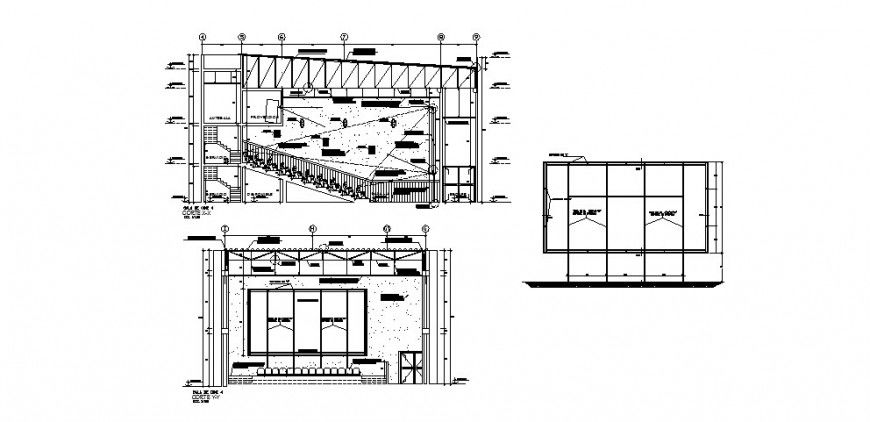 All sided sectional drawing details of theater screenings dwg file