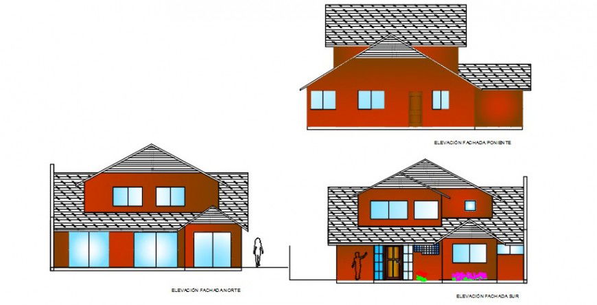 All sides elevation structure of house file