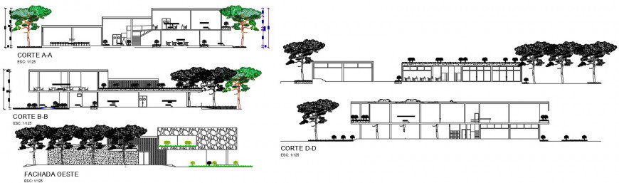 All sides sectional building concept of library