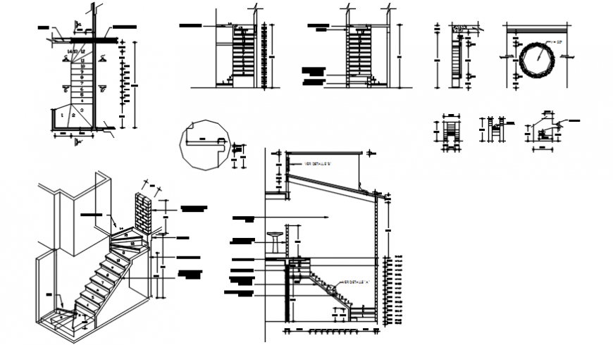 All staircases of house sections and drawing structure details dwg file