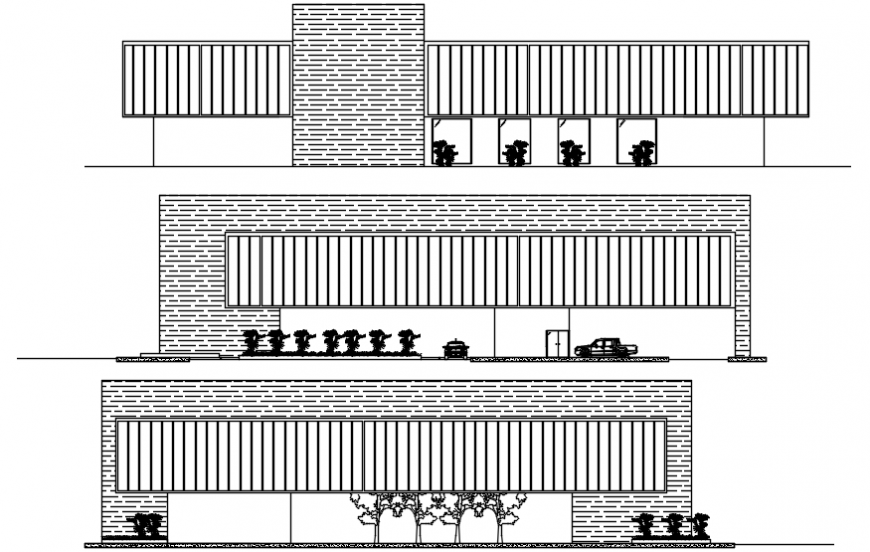 All three sided elevation drawing details of municipal building dwg file