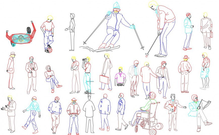 All types of postures of people cad block