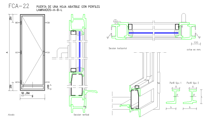 aluminium and glass door detail in autocad file