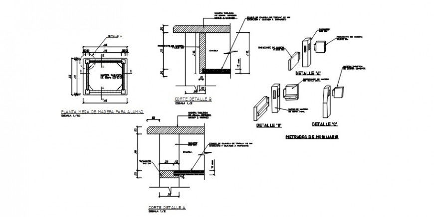 Aluminium chair section, plan and carpentry drawing details dwg file