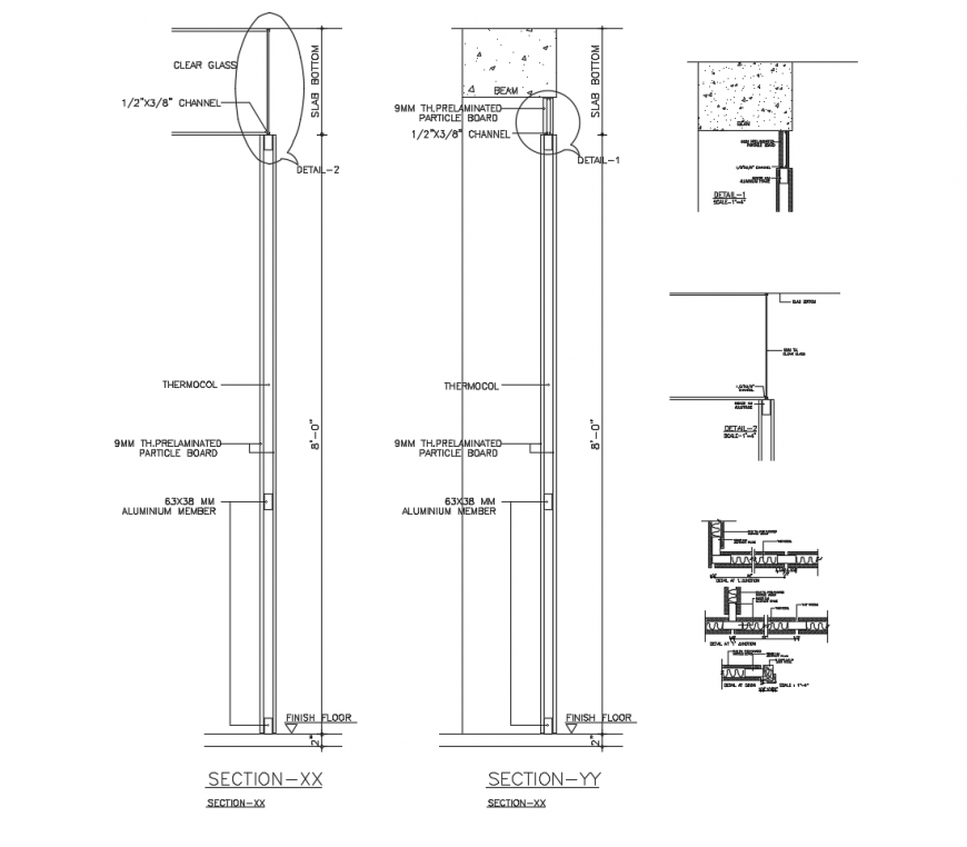 Aluminium door section and installation drawing details dwg file