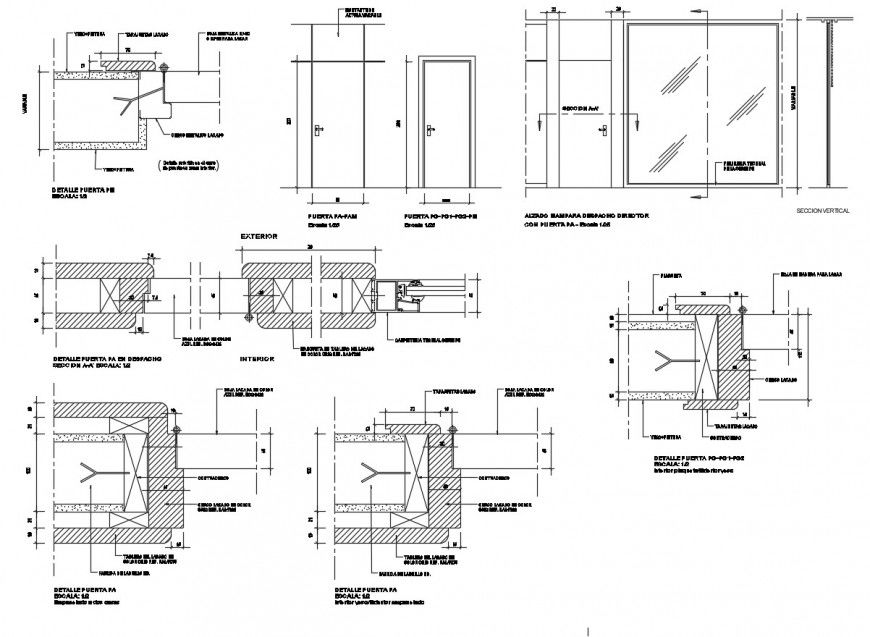 Aluminium doors elevations and installation cad drawing details dwg file