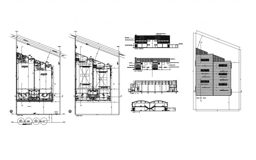 Aluminium openings manufacturing plant elevation, section and floor plan cad drawing details dwg file