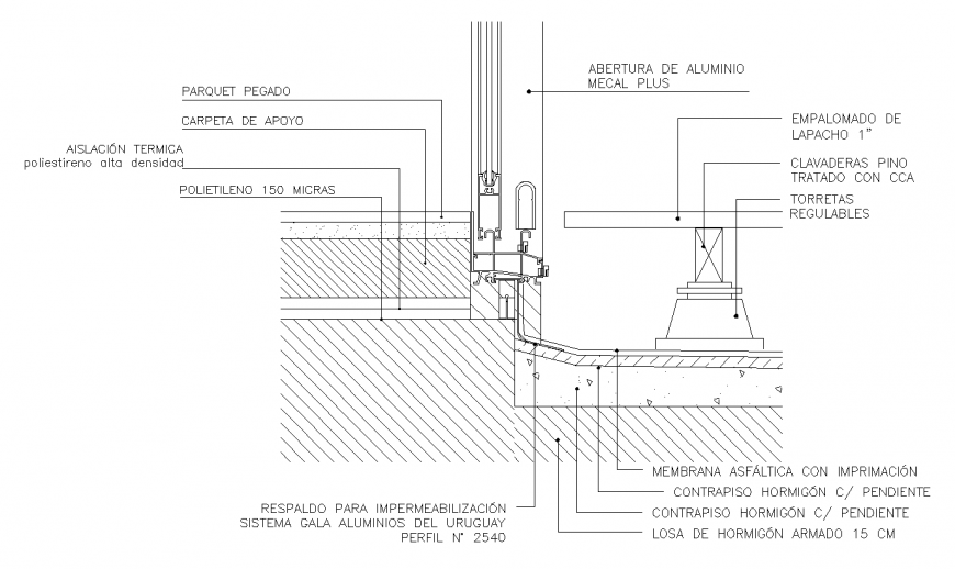 Aluminium section of door detail drawing in dwg file.