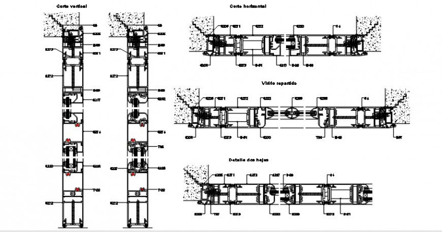 Aluminium sliding door couplings and installation details dwg file