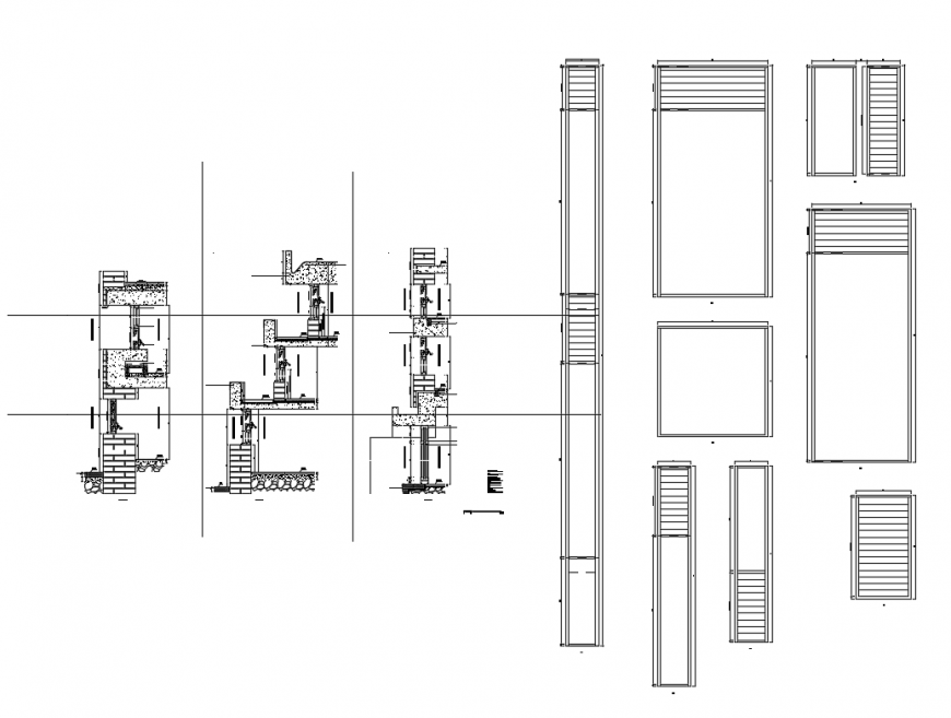Aluminium windows constrictive structure and installation details dwg file