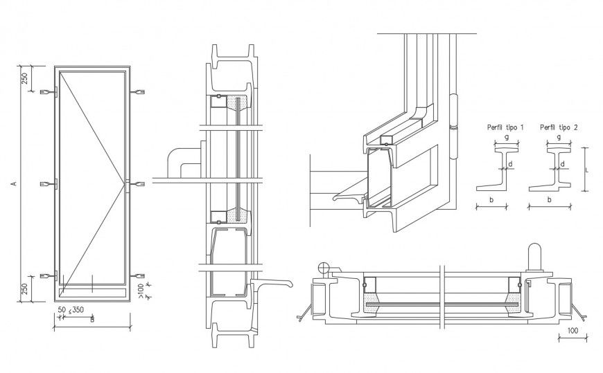Aluminum and glass door and different construction unit detail autocad file