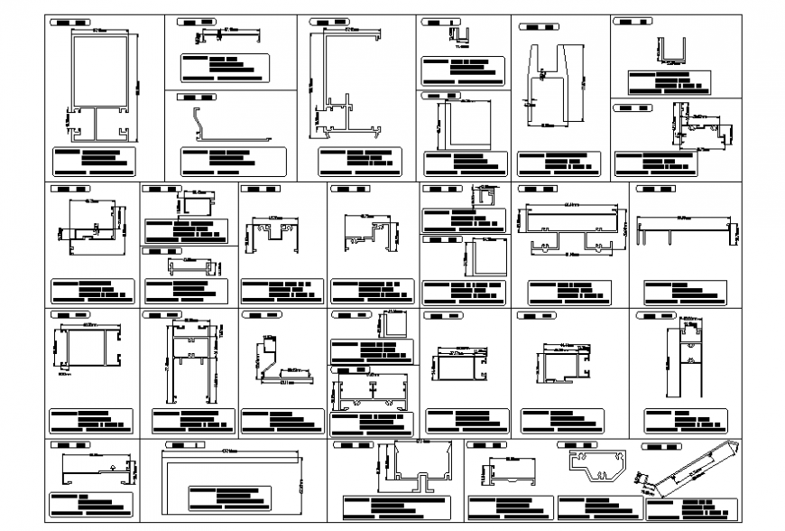 Aluminum casement window section detail AutoCAD file