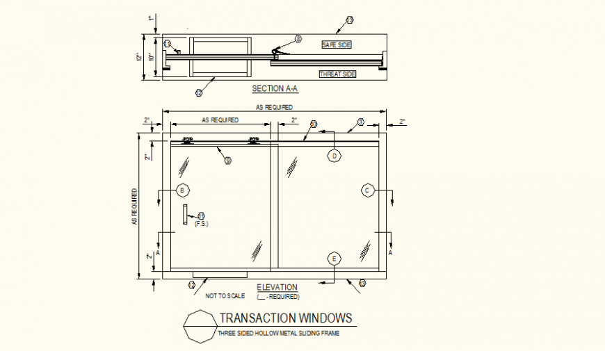 Aluminum clamp type sliding window detail layout file