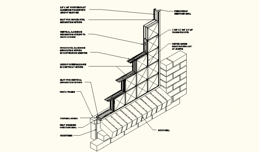 Aluminum Frame in Brick Veneer detail elevation layout file