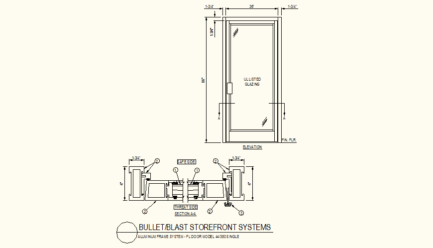 Aluminum store front detail plan layout file