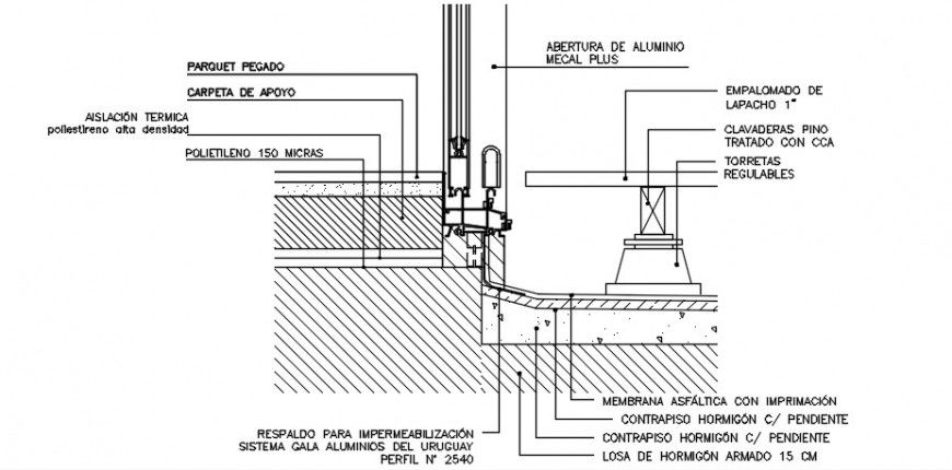 Aluminum window and water proofing match details dwg file