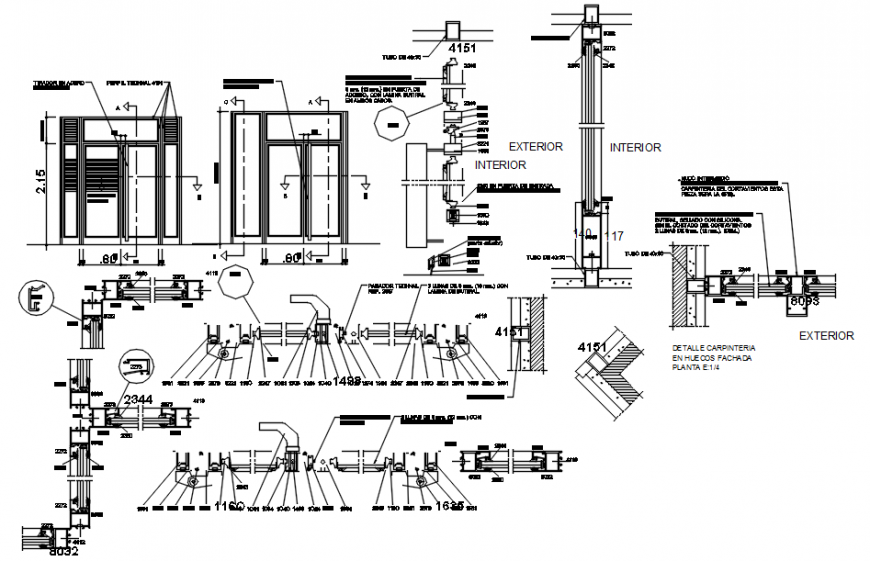 Aluminum window blocks drawings 2d view elevation and section dwg file
