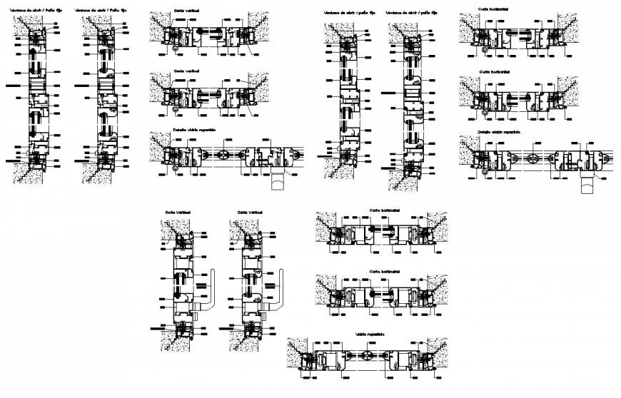 Aluminum window detail section layout dwg file