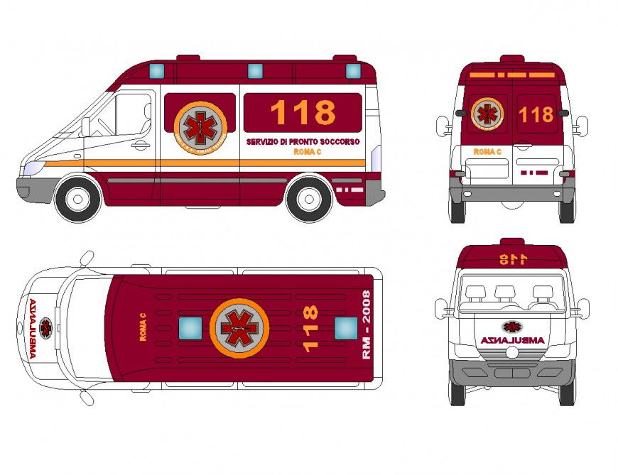Ambulance elevation plan dwg file