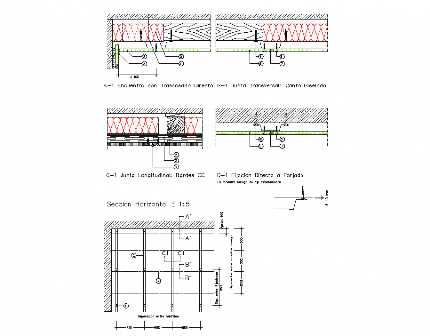 American ceiling detail with section of construction design dwg file
