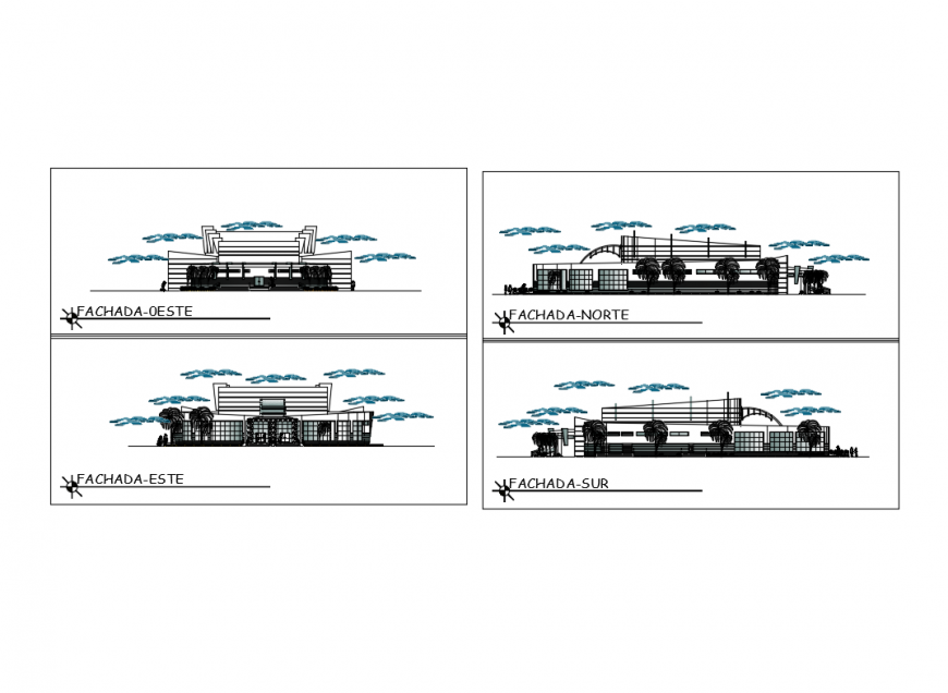 Amphi multiplex theater all sided elevation cad drawing details dwg file