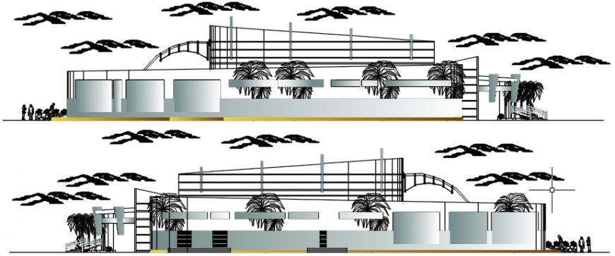 Amphi theater building elevations cad drawing details dwg file
