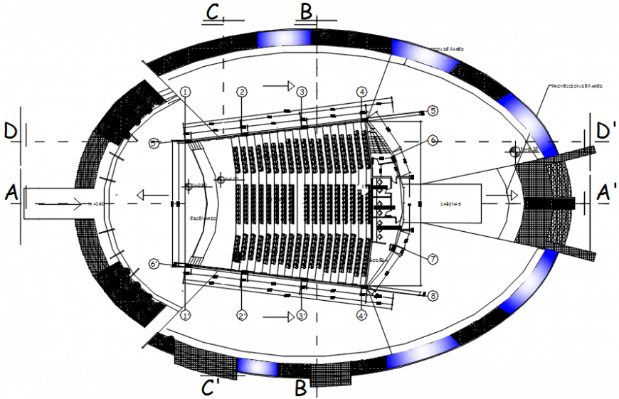 Amphi theater screen distribution plan cad drawing details dwg file