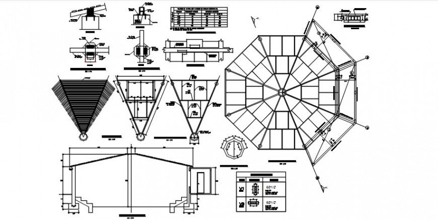 Amphi theater sections and construction cad drawing details dwg file