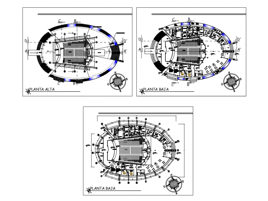 Amphy multiplex theater top view layout floor plan cad drawing details,
