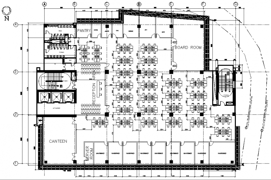 An office plan with a detailing dwg file.