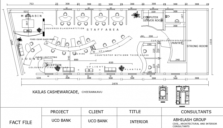 An office plan with detailing of dwg file.