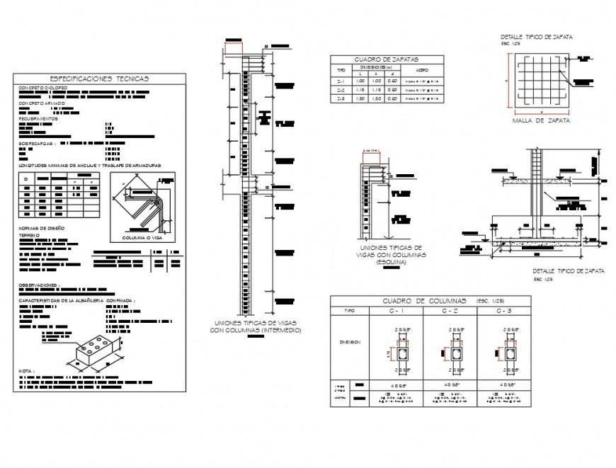 Anchor, Column and foundation section plan autocad file