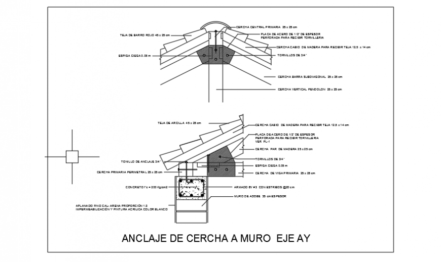 ANCHORAGE OF A SHAFT WALL SECTION DESIGN OF COUNTRY HOUSE DESIGN DRAWING