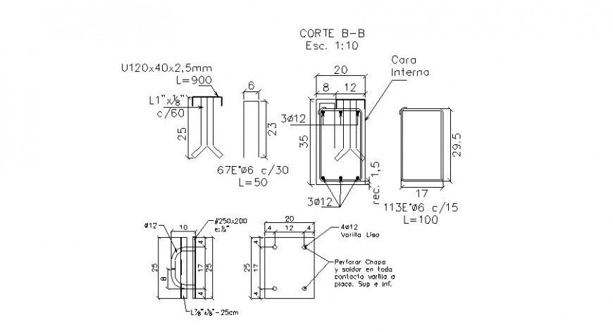 Anchorage plaque detail drawing in dwg AutoCAD file.