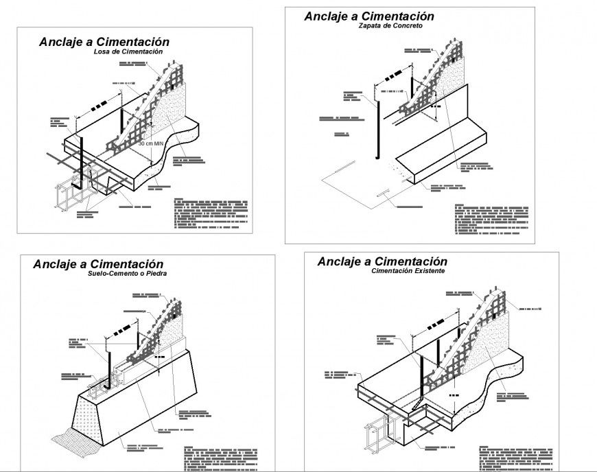 Anchorage to foundation section dwg file