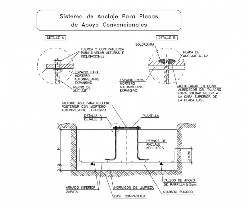 Anchoring System for Conventional Support Plates and concrete details dwg file