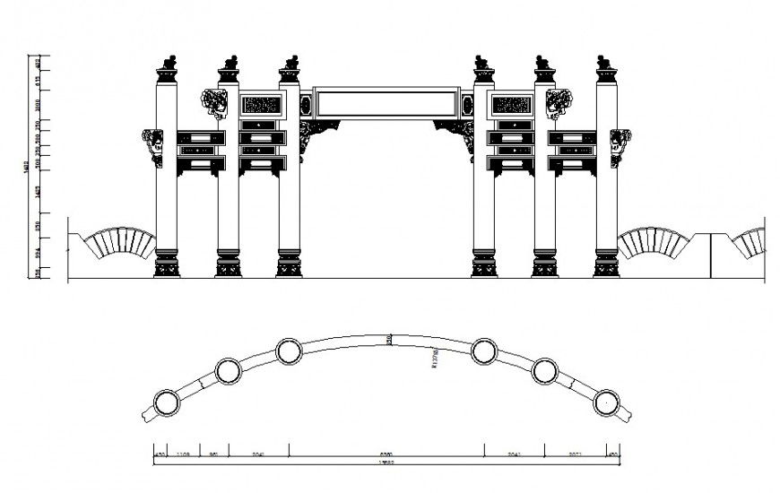 Ancient-style entrance arch cad design block drawing details dwg file