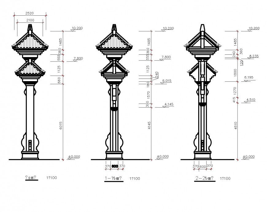 Ancient architecture pillar Cad structure dwg file