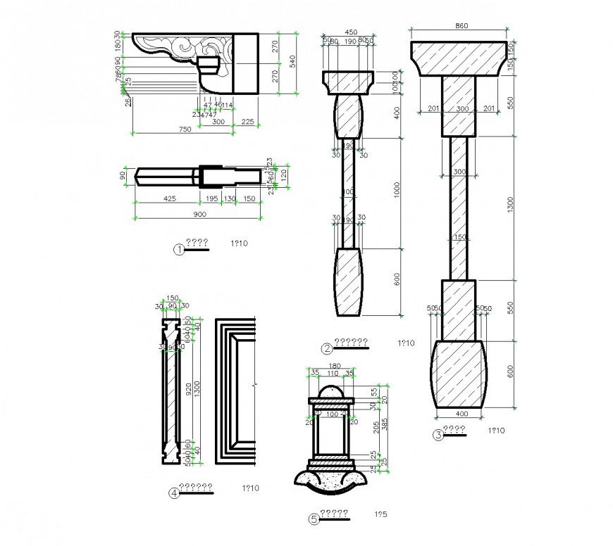 Ancient pillar carved cad details dwg file