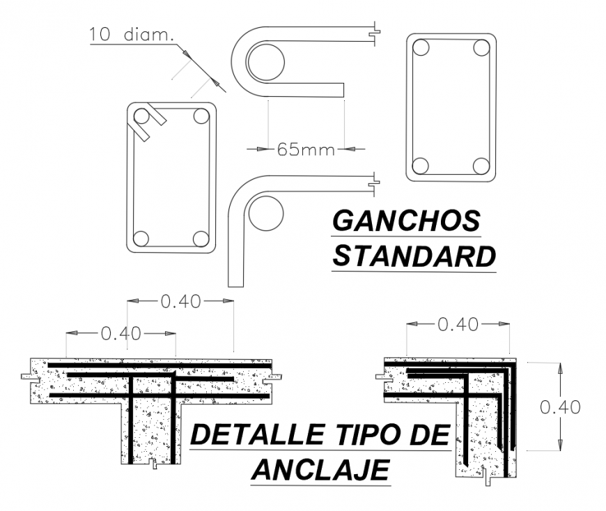 Angle and round bar detail of beam design dwg file