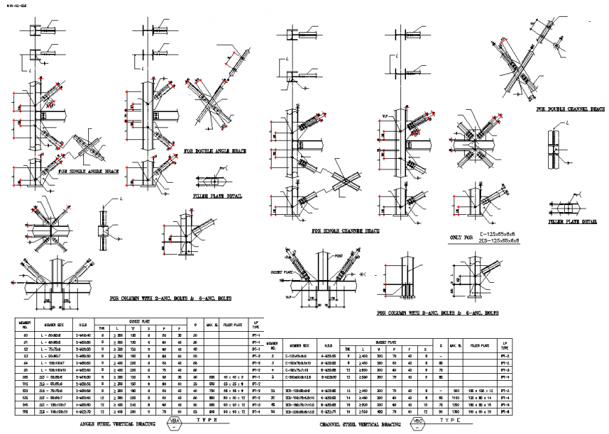 Angle steel vertical bracing section detail dwg file
