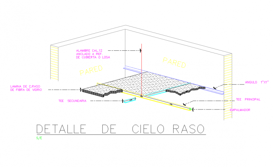 Angle with the design of the concrete area of the ceiling with isometric view dwg file