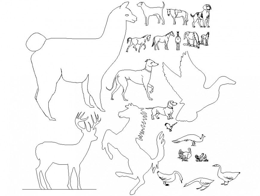animal and bird cad blocks dwg file