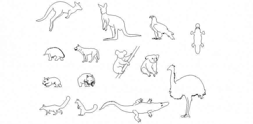 Animal of Australian design with different types of animal dwg file
