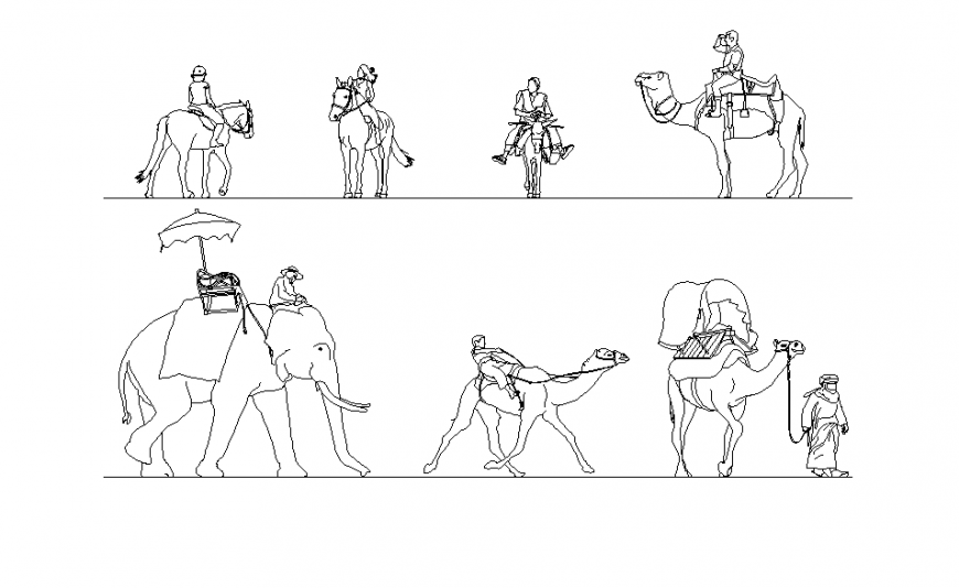 Animal riding people detail elevation 2d view CAD blocks autocad file