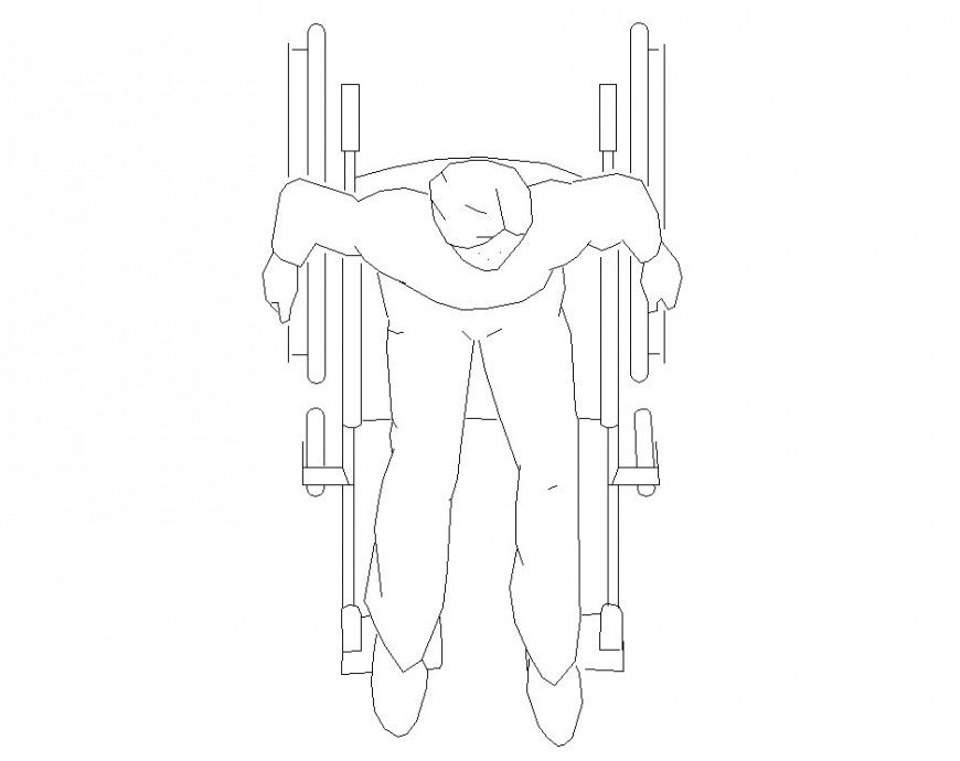 Anthropometry drawing of person in wheel chair in dwg file.