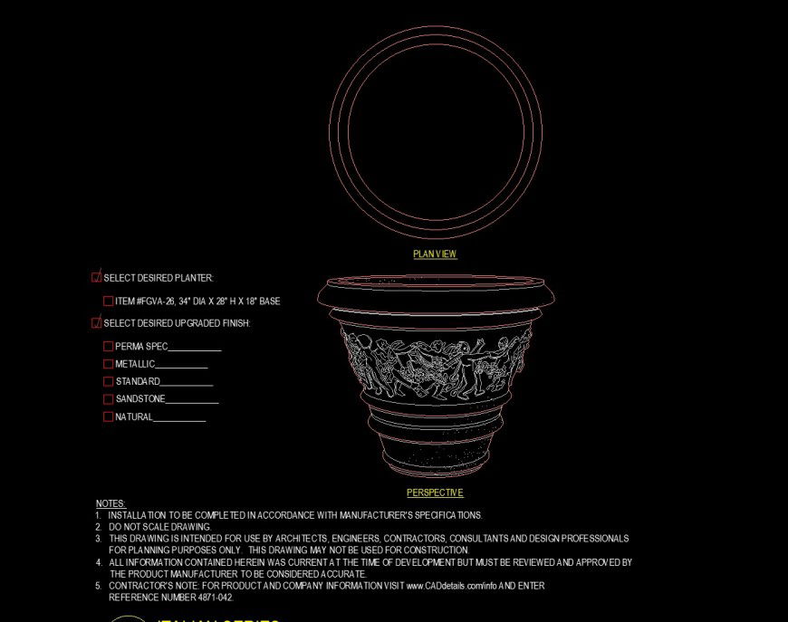 Antique type planter drawing in dwg file.
