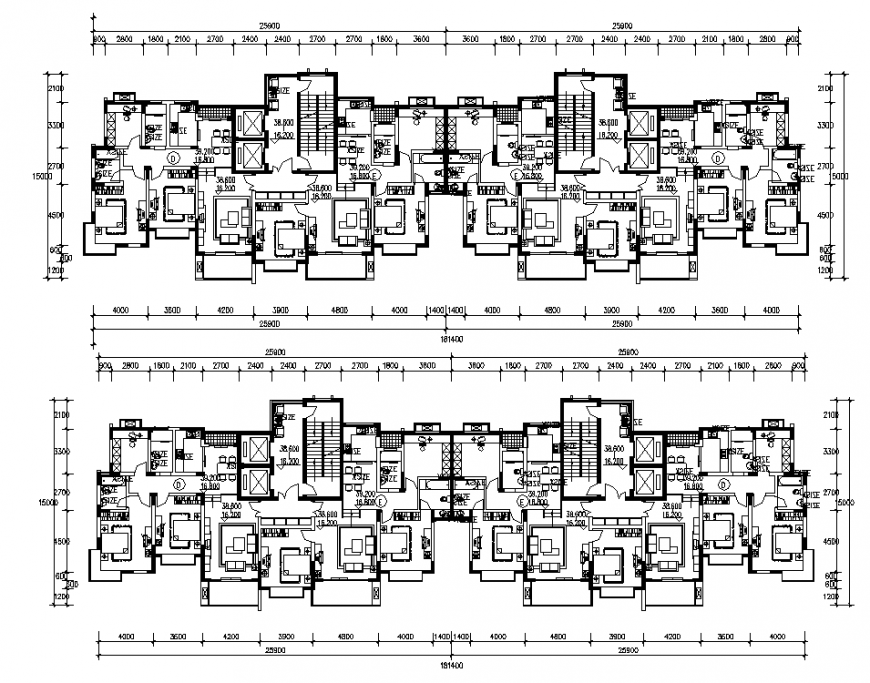 Apartment block detail plan drawing in dwg file.