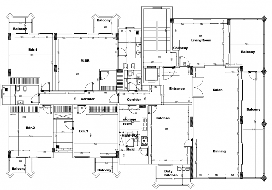 Apartment block plan drawing in dwg file.